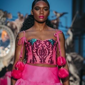 Lucia’s Sarto 🇺🇦 RACQUEL Pink  Green  Sequin Crop Top corset open back